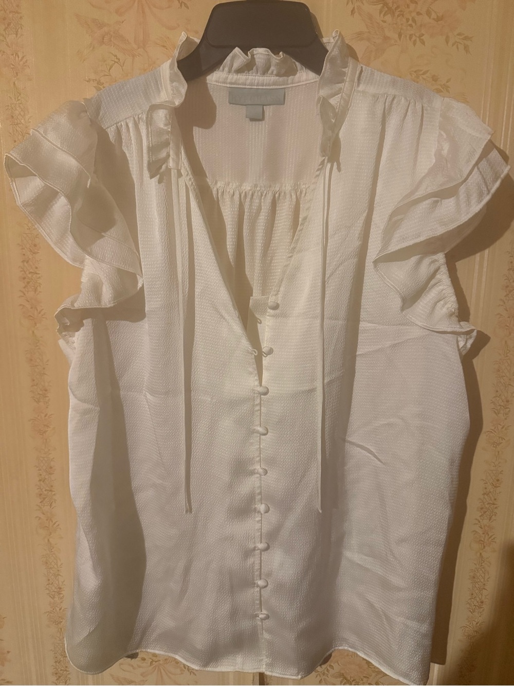 Women’s White Ruffle Sleeve Button-Front Blouse